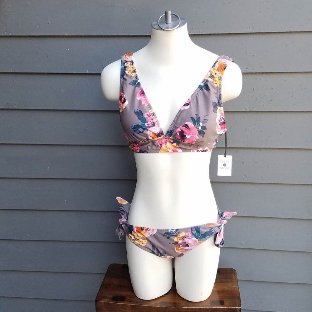 NWT Shade & Shore Taupe Floral Bikini size Medium - Picture 14 of 15